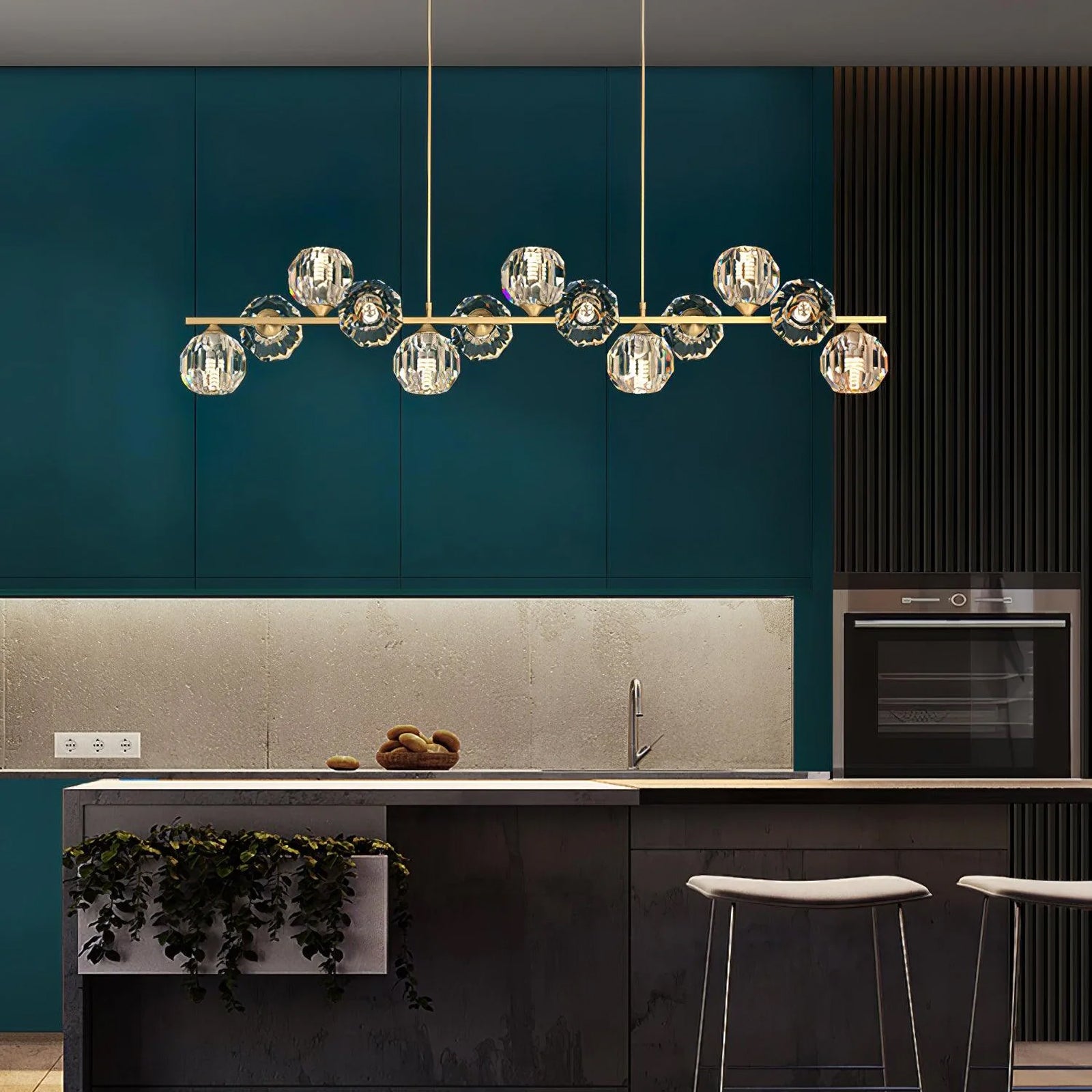 Modern Solid Brass Branch Chandelier with K9 Glass Crystal Ball Pendants for Living Room