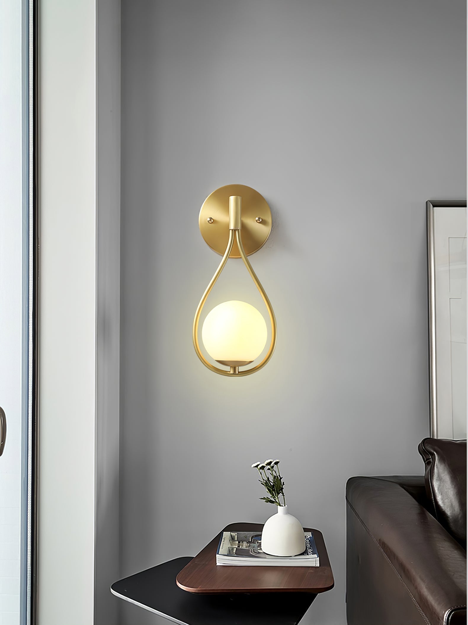 Modern Solid Brass Wall Sconce with Opal Glass Shade Set of 2 Indoor Wall Mounted Lighting Fixture