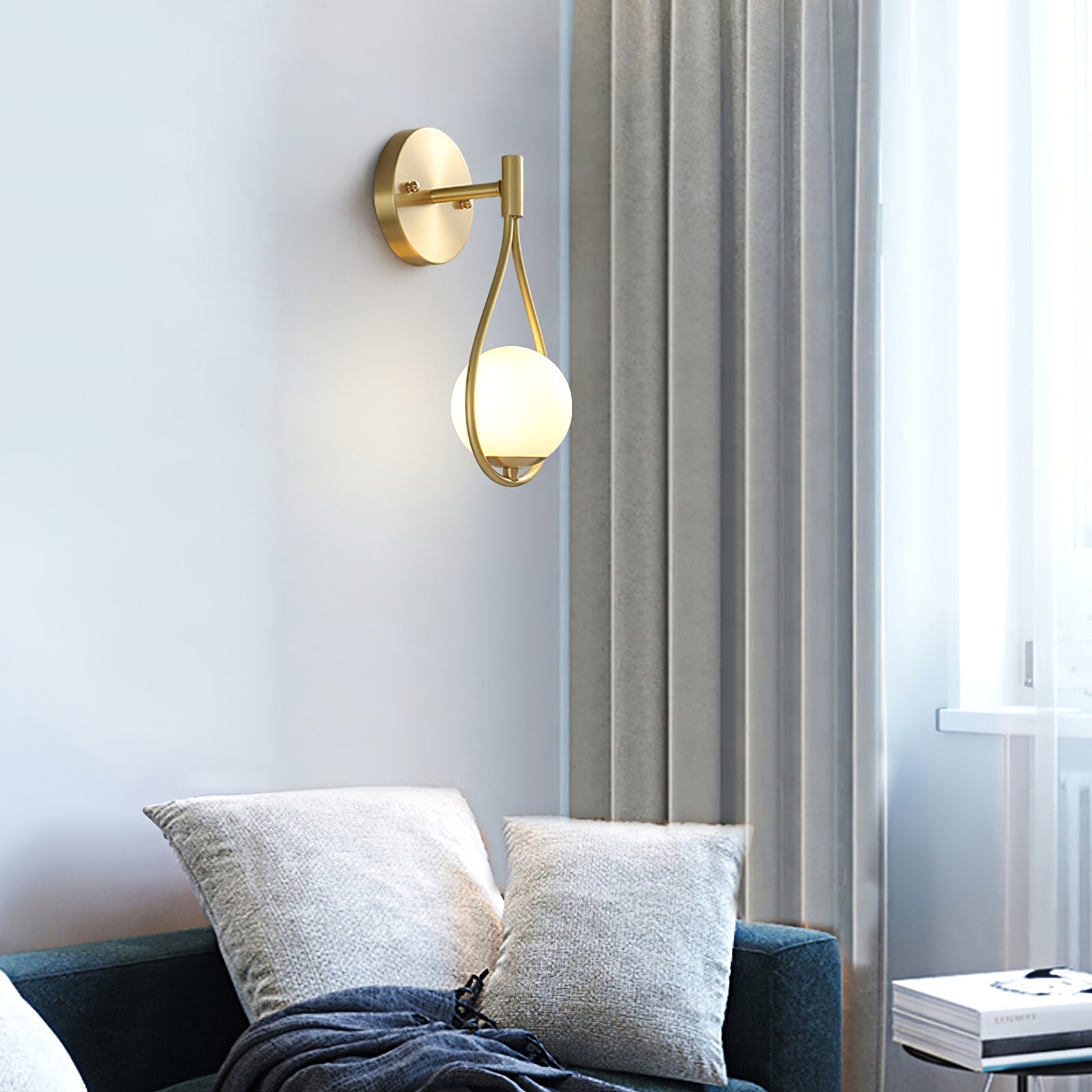Modern Solid Brass Wall Sconce with Opal Glass Shade Set of 2 Indoor Wall Mounted Lighting Fixture