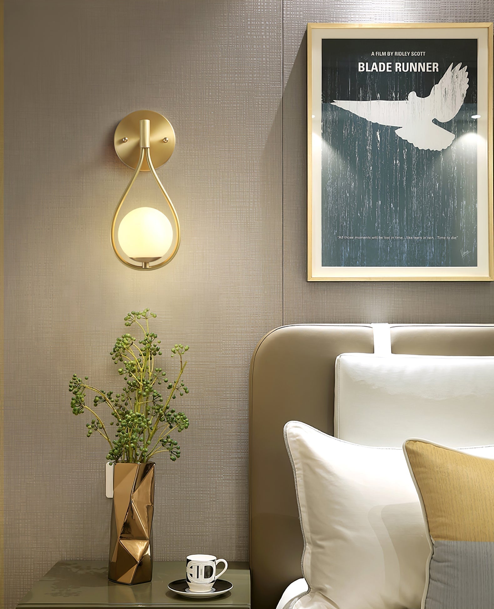 Modern Solid Brass Wall Sconce with Opal Glass Shade Set of 2 Indoor Wall Mounted Lighting Fixture