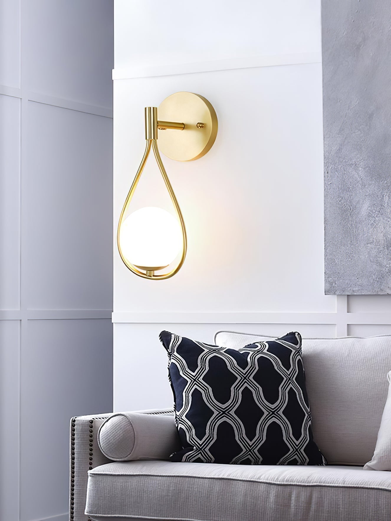 Modern Solid Brass Wall Sconce with Opal Glass Shade Set of 2 Indoor Wall Mounted Lighting Fixture