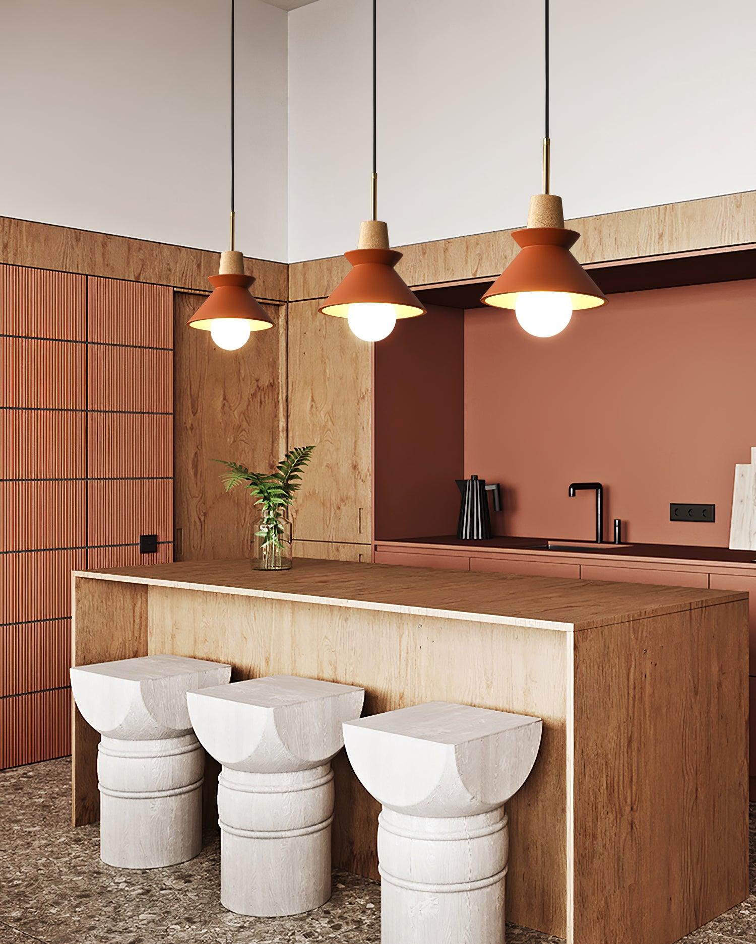 Modern Space Stone Spherical Pendant Light Resin and Wood Ceiling Hanging Lamp