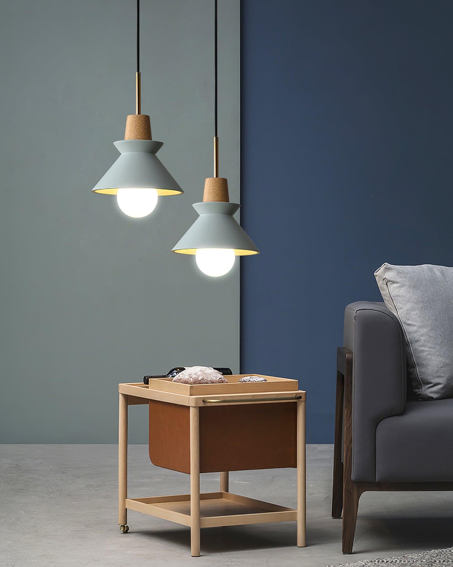 Modern Space Stone Spherical Pendant Light Resin and Wood Ceiling Hanging Lamp