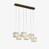 Modern Spanish Alabaster Box Pendant Light Minimalist Linear Ceiling Chandelier for Dining Room