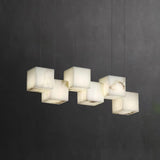Modern Spanish Alabaster Box Pendant Light Minimalist Linear Ceiling Chandelier for Dining Room