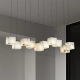 Modern Spanish Alabaster Box Pendant Light Minimalist Linear Ceiling Chandelier for Dining Room