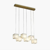 Modern Spanish Alabaster Box Pendant Light Minimalist Linear Ceiling Chandelier for Dining Room