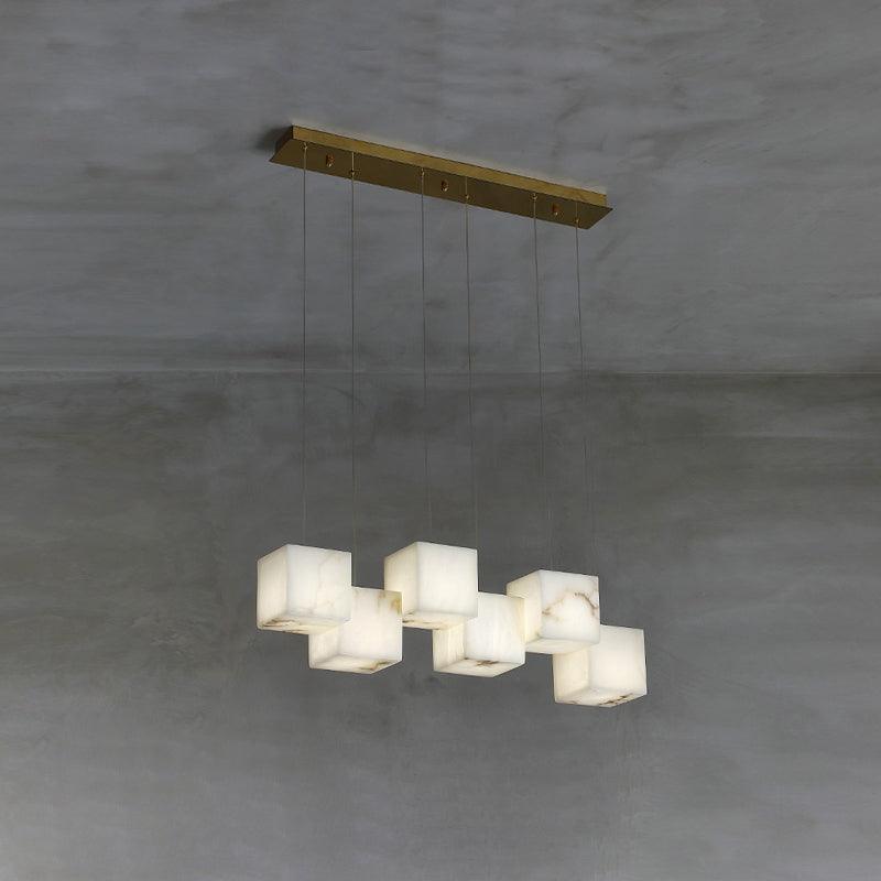 Modern Spanish Alabaster Box Pendant Light Minimalist Linear Ceiling Chandelier for Dining Room