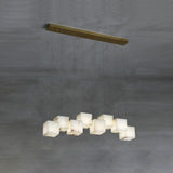 Modern Spanish Alabaster Box Pendant Light Minimalist Linear Ceiling Chandelier for Dining Room