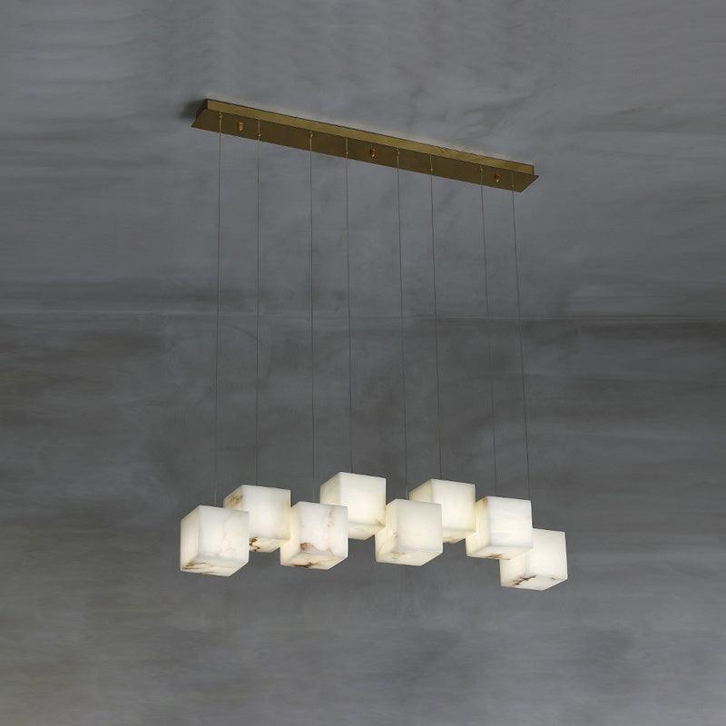 Modern Spanish Alabaster Box Pendant Light Minimalist Linear Ceiling Chandelier for Dining Room