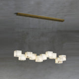 Modern Spanish Alabaster Box Pendant Light Minimalist Linear Ceiling Chandelier for Dining Room