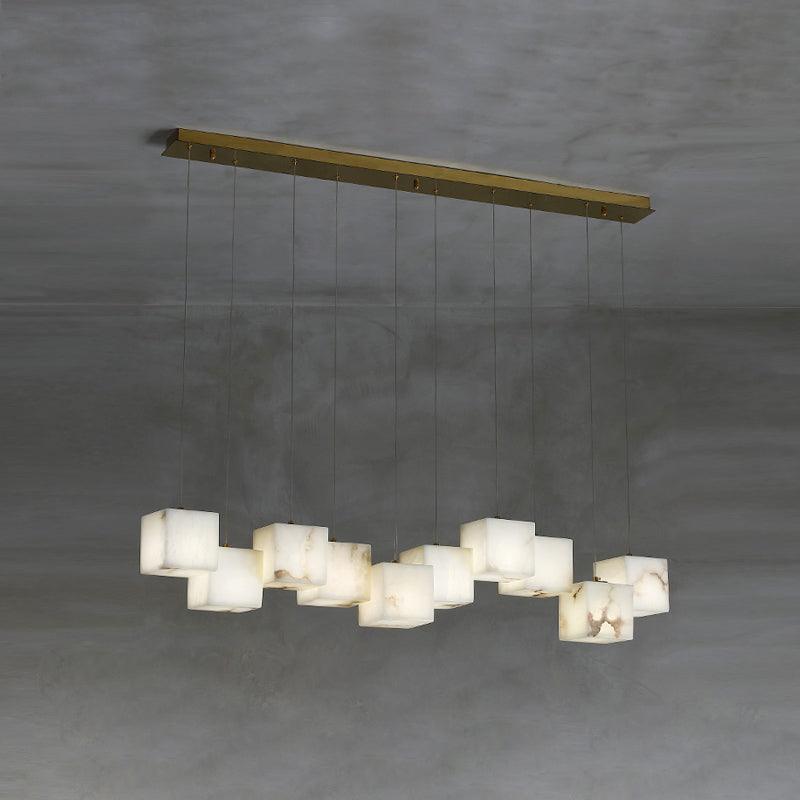 Modern Spanish Alabaster Box Pendant Light Minimalist Linear Ceiling Chandelier for Dining Room