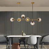 Modern Spherical Glass Bead Crown Chandelier Brass Industrial Pendant Light