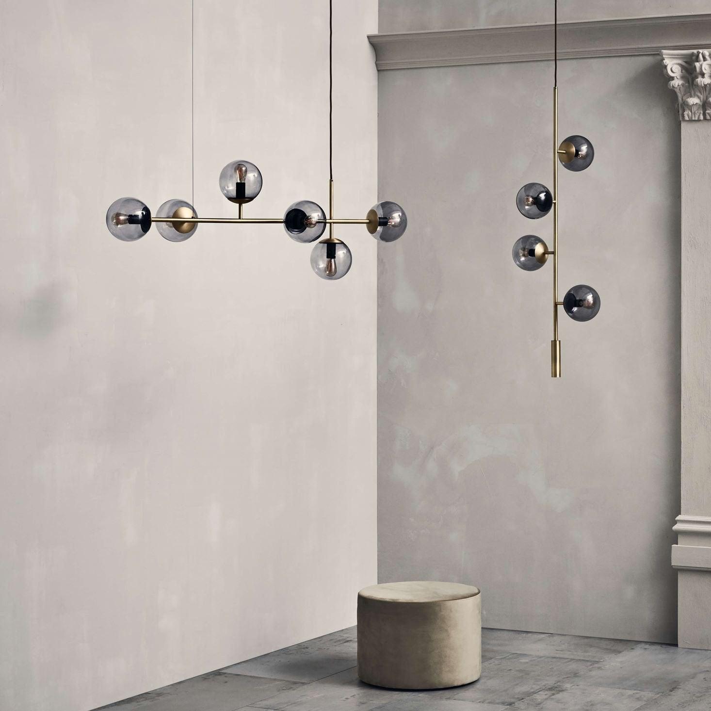 Modern Spherical Glass Bead Crown Chandelier Brass Industrial Pendant Light