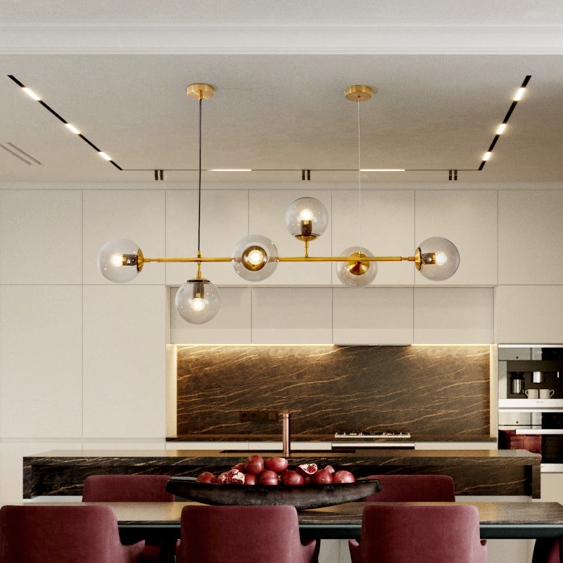 Modern Spherical Glass Bead Crown Chandelier Brass Industrial Pendant Light
