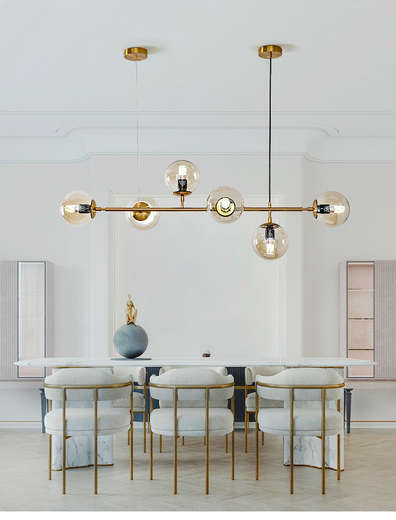 Modern Spherical Glass Bead Crown Chandelier Brass Industrial Pendant Light