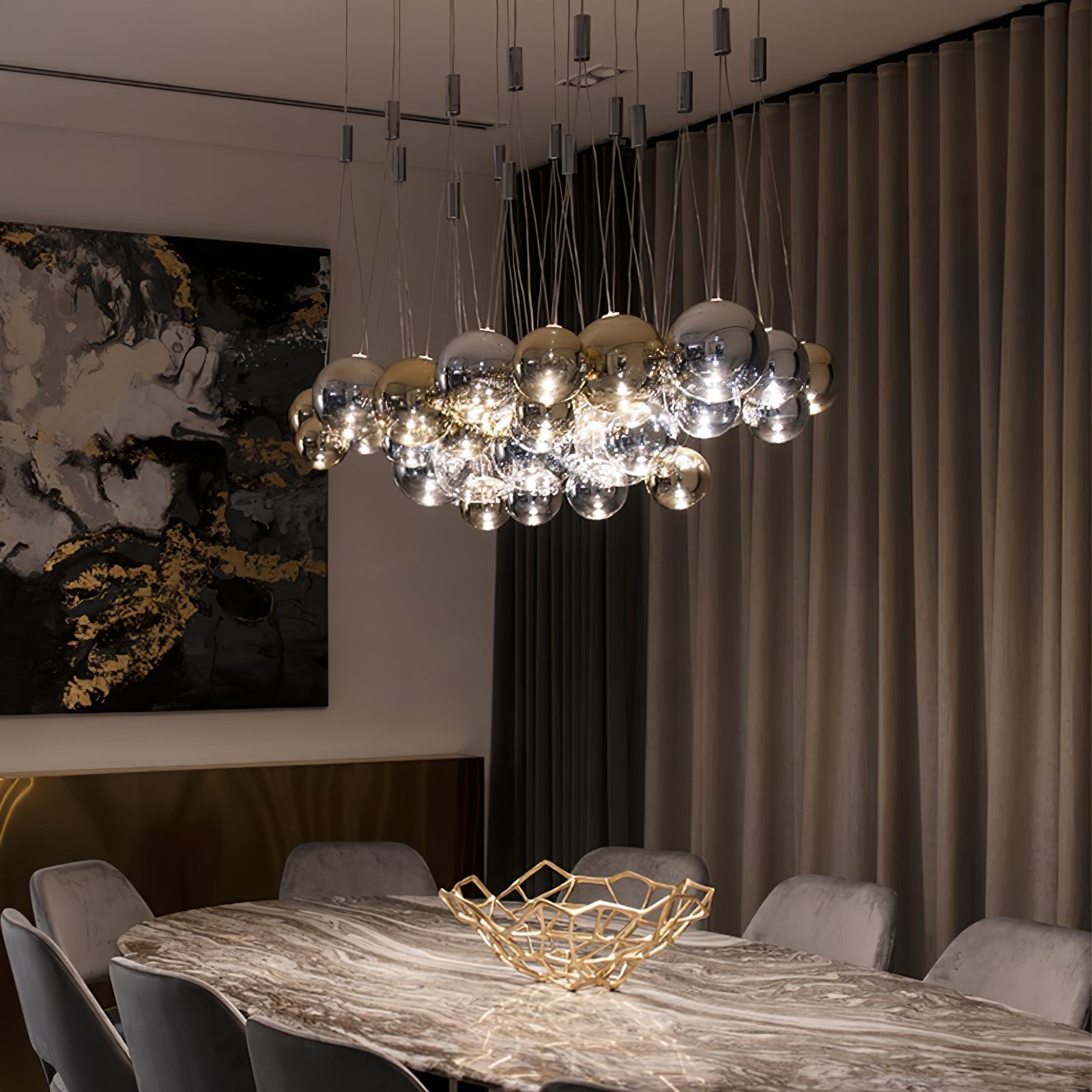 Modern Spherical Glass Bubble Pendant Light with Chrome Finish LED Hanging Fixture