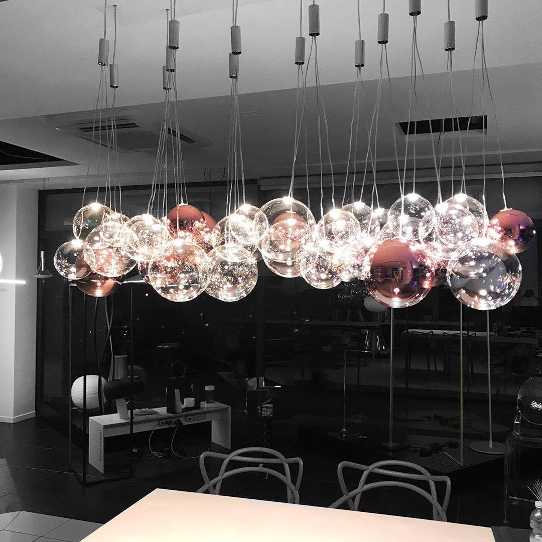 Modern Spherical Glass Bubble Pendant Light with Chrome Finish LED Hanging Fixture