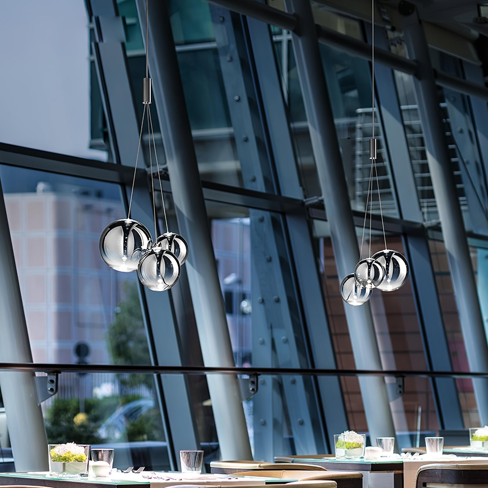 Modern Spherical Glass Bubble Pendant Light with Chrome Finish LED Hanging Fixture
