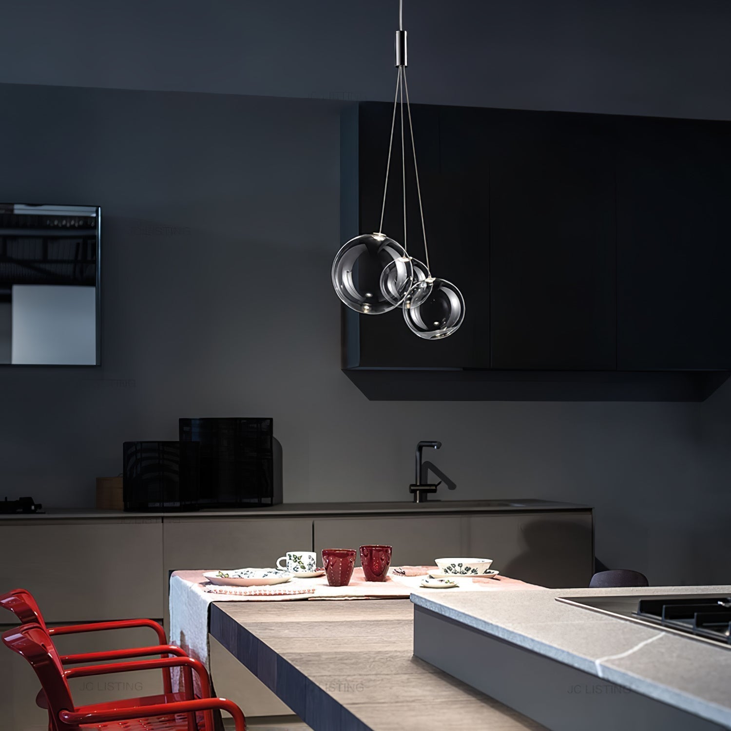 Modern Spherical Glass Bubble Pendant Light with Chrome Finish LED Hanging Fixture