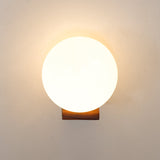 Modern Spherical Glass Globe Wall Sconce with Natural Solid Wood Base and G9 LED Socket