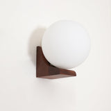 Modern Spherical Glass Globe Wall Sconce with Natural Solid Wood Base and G9 LED Socket