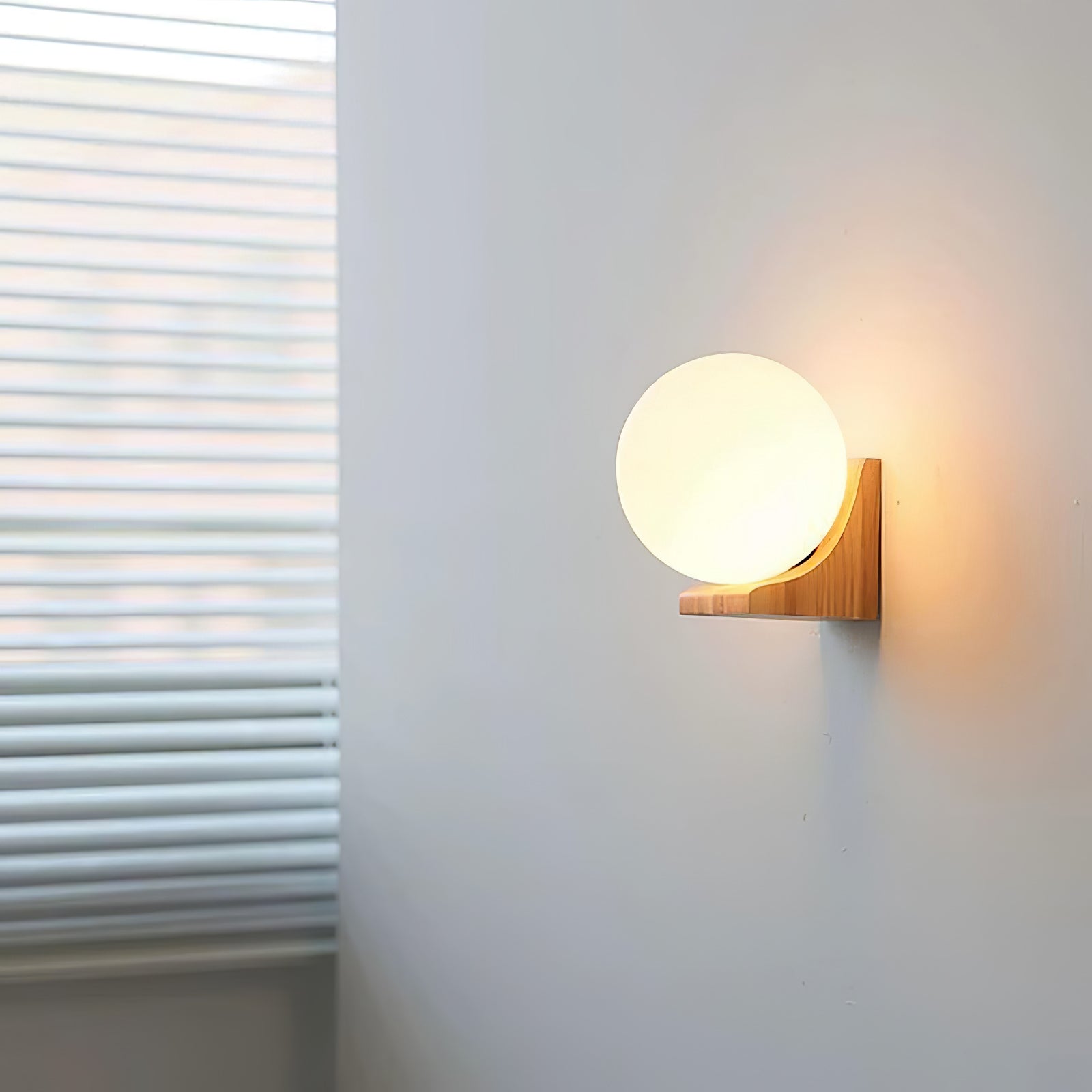 Modern Spherical Glass Globe Wall Sconce with Natural Solid Wood Base and G9 LED Socket