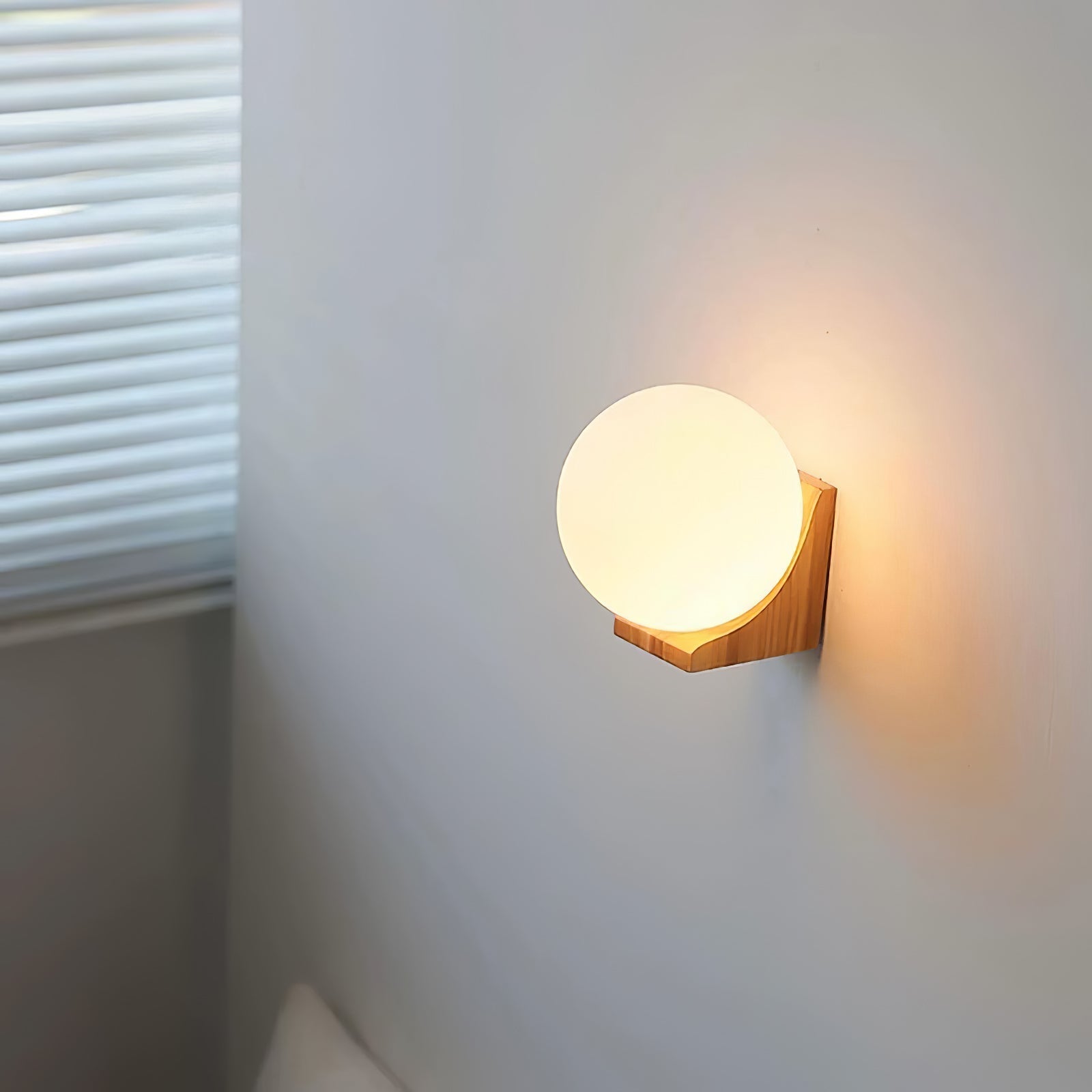 Modern Spherical Glass Globe Wall Sconce with Natural Solid Wood Base and G9 LED Socket