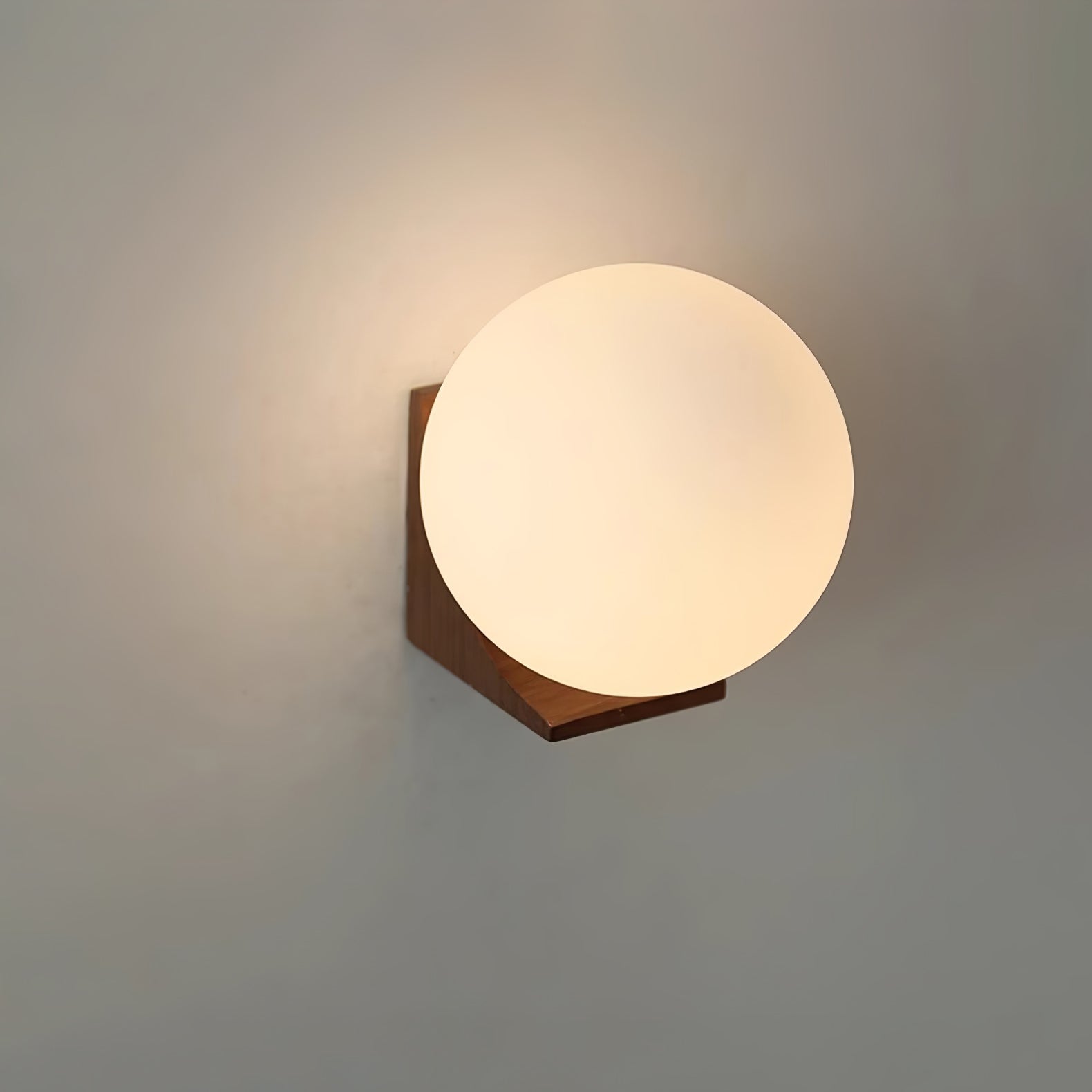 Modern Spherical Glass Globe Wall Sconce with Natural Solid Wood Base and G9 LED Socket