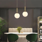Modern Spherical Glass Pendant Light Brass and Black Contemporary Ceiling Hanging Fixture