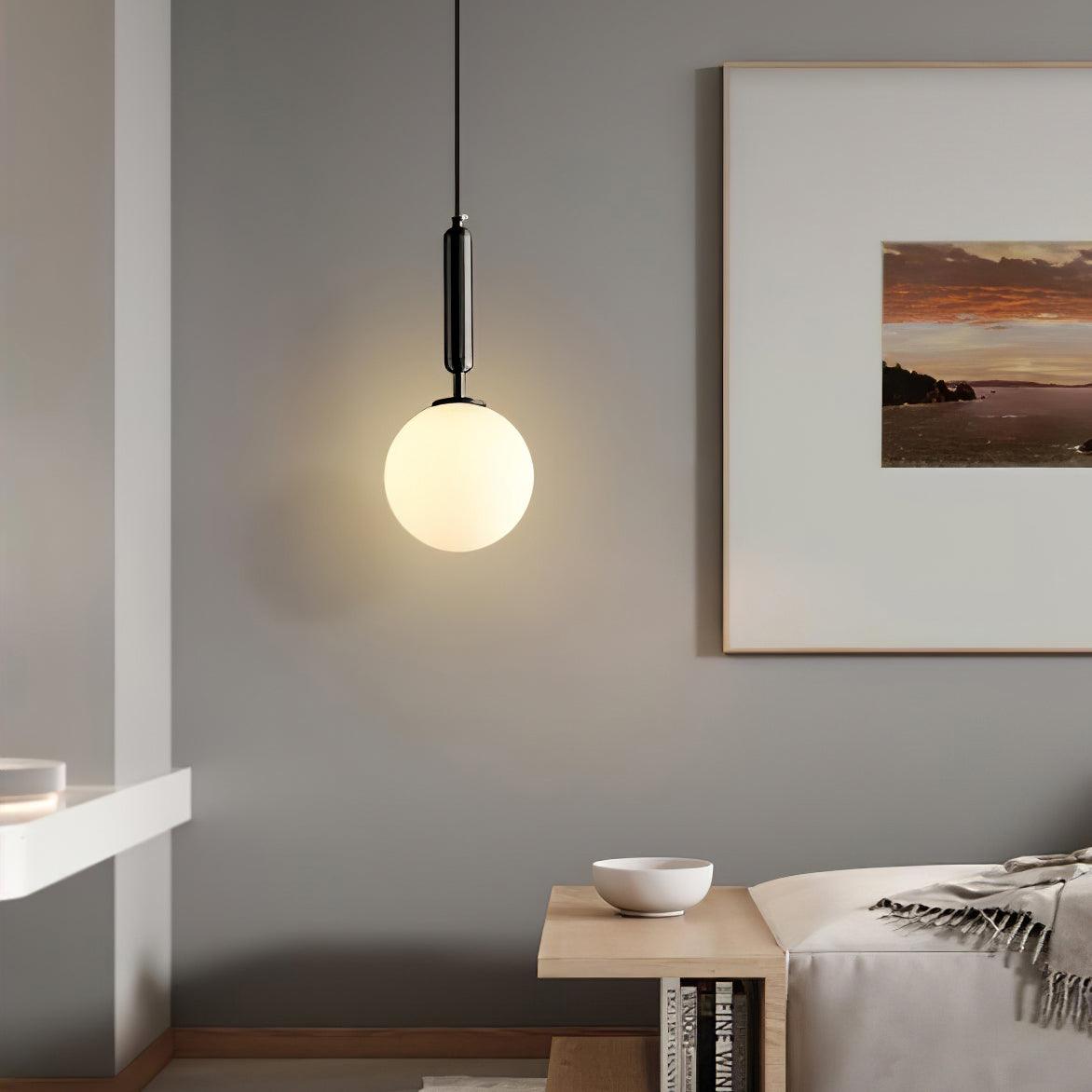 Modern Spherical Glass Pendant Light Brass and Black Contemporary Ceiling Hanging Fixture