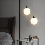 Modern Spherical Glass Pendant Light Brass and Black Contemporary Ceiling Hanging Fixture