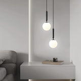 Modern Spherical Glass Pendant Light Brass and Black Contemporary Ceiling Hanging Fixture