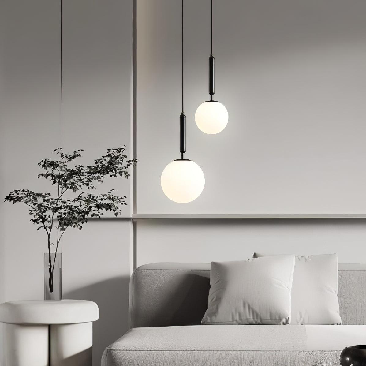 Modern Spherical Glass Pendant Light Brass and Black Contemporary Ceiling Hanging Fixture