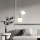 Modern Spherical Glass Pendant Light Brass and Black Contemporary Ceiling Hanging Fixture