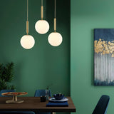 Modern Spherical Glass Pendant Light Brass and Black Contemporary Ceiling Hanging Fixture