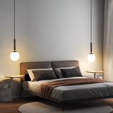 Modern Spherical Glass Pendant Light Brass and Black Contemporary Ceiling Hanging Fixture