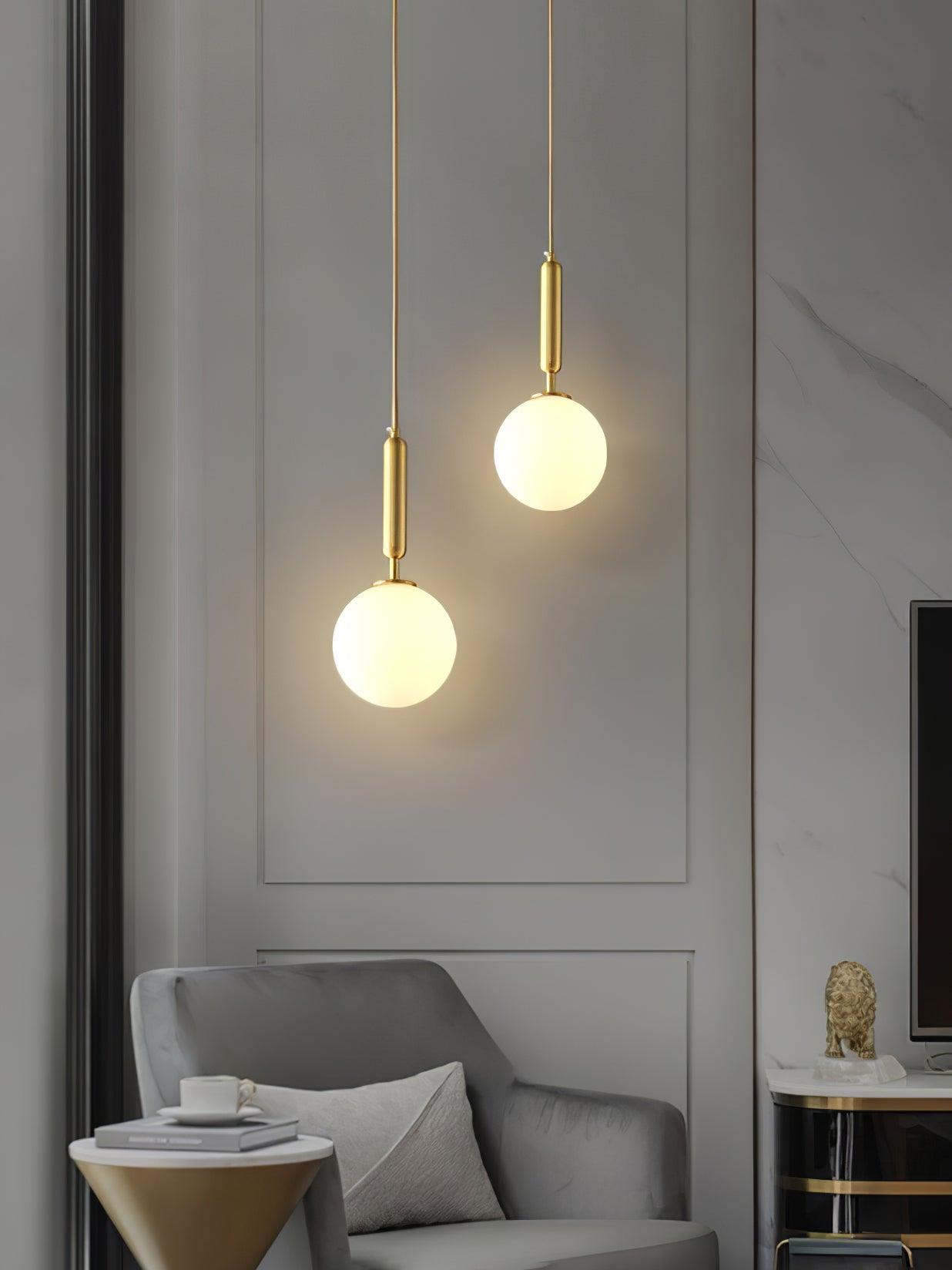 Modern Spherical Glass Pendant Light Brass and Black Contemporary Ceiling Hanging Fixture