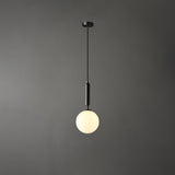Modern Spherical Glass Pendant Light Brass and Black Contemporary Ceiling Hanging Fixture