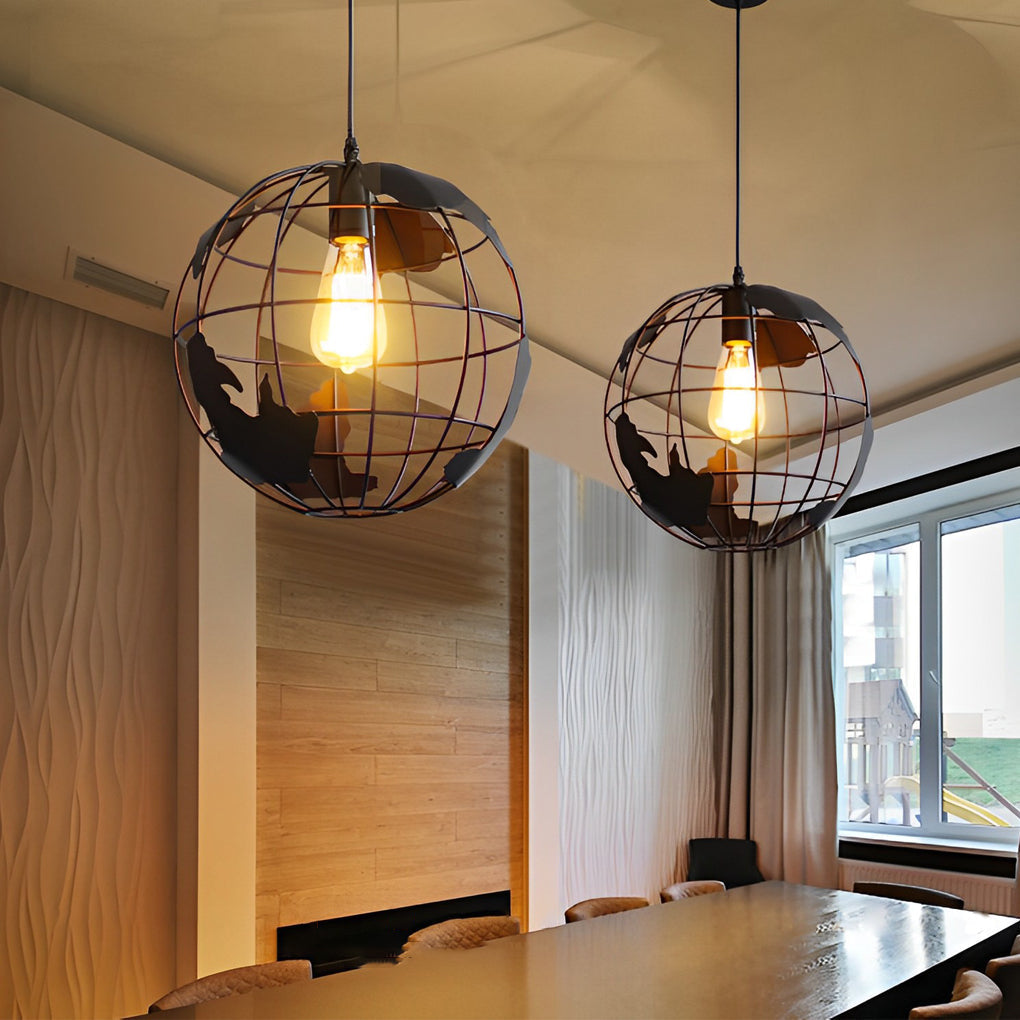 Modern Spherical Iron Cage Chandelier Vintage Style Hanging Lamp in Black and White