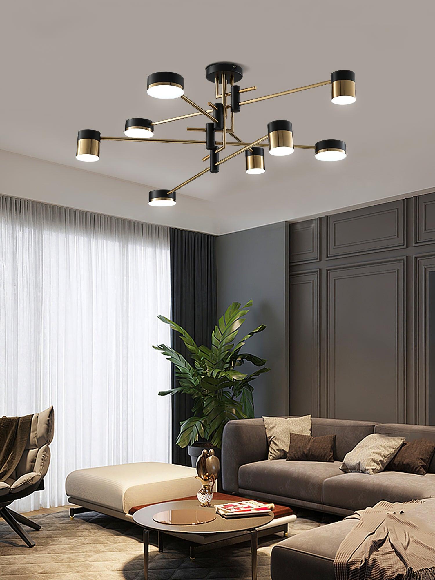 Modern Spider Jewel LED Chandelier Black and Gold Gasolier Ceiling Light for Dining Room and Living Area