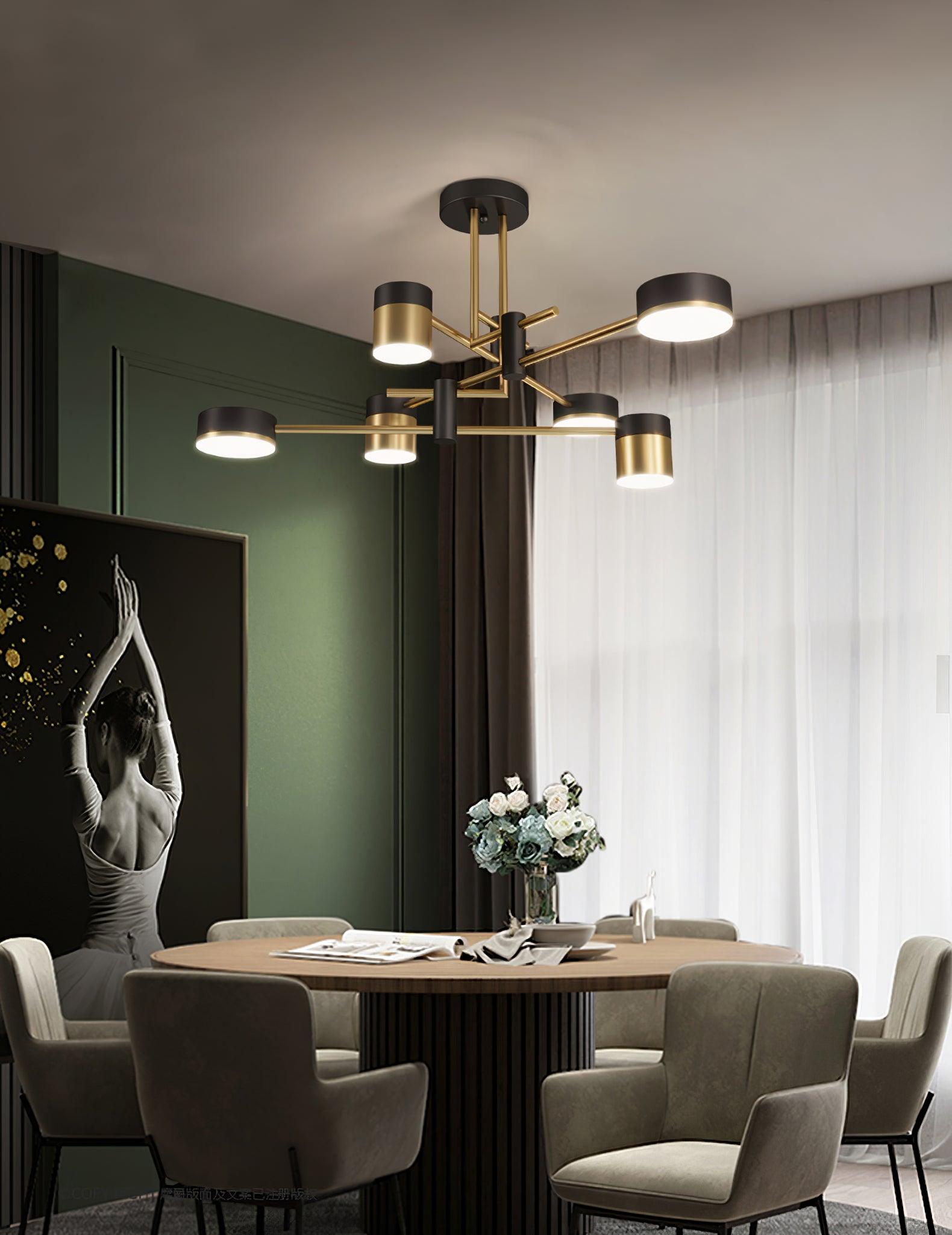 Modern Spider Jewel LED Chandelier Black and Gold Gasolier Ceiling Light for Dining Room and Living Area