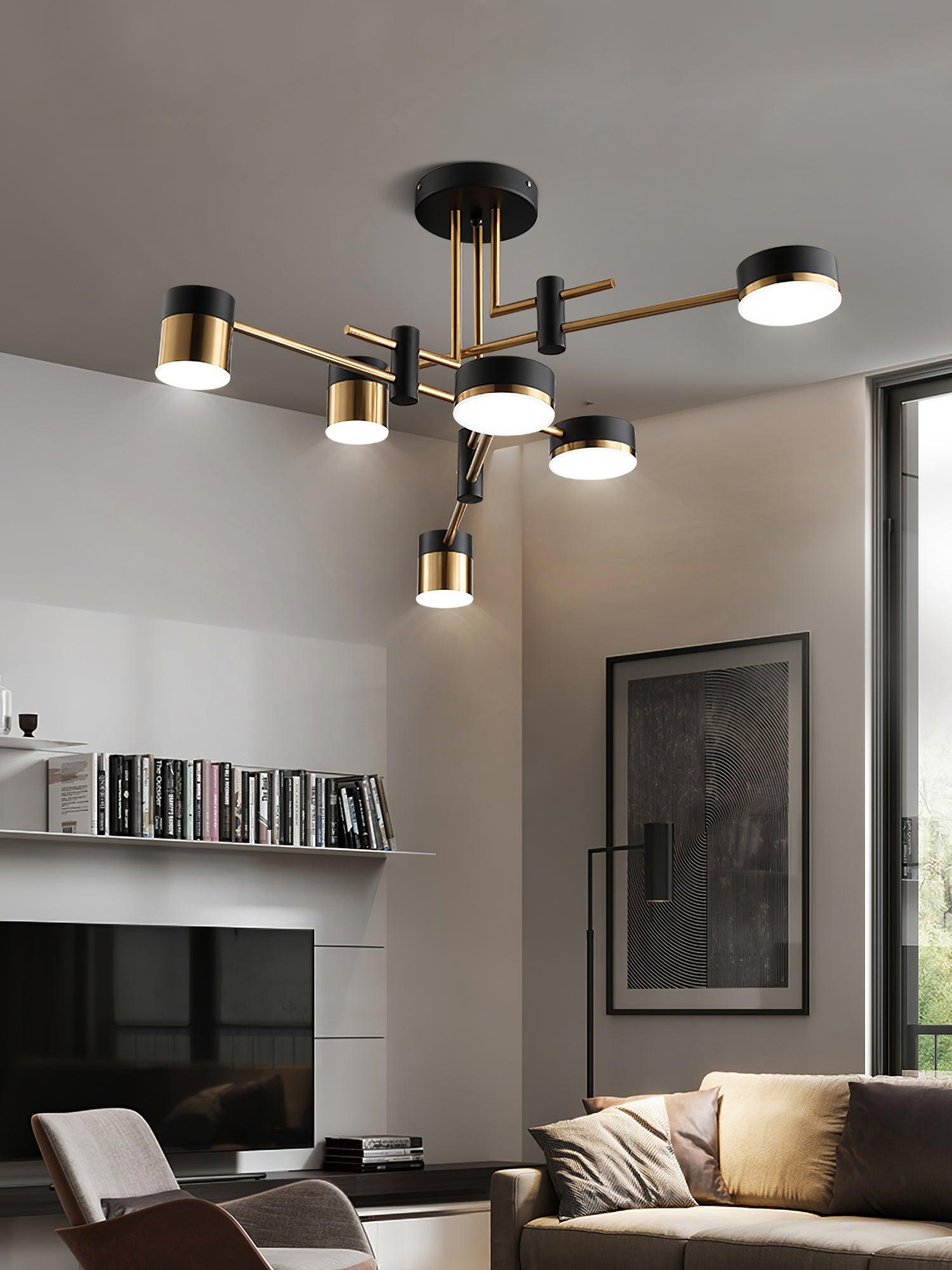Modern Spider Jewel LED Chandelier Black and Gold Gasolier Ceiling Light for Dining Room and Living Area