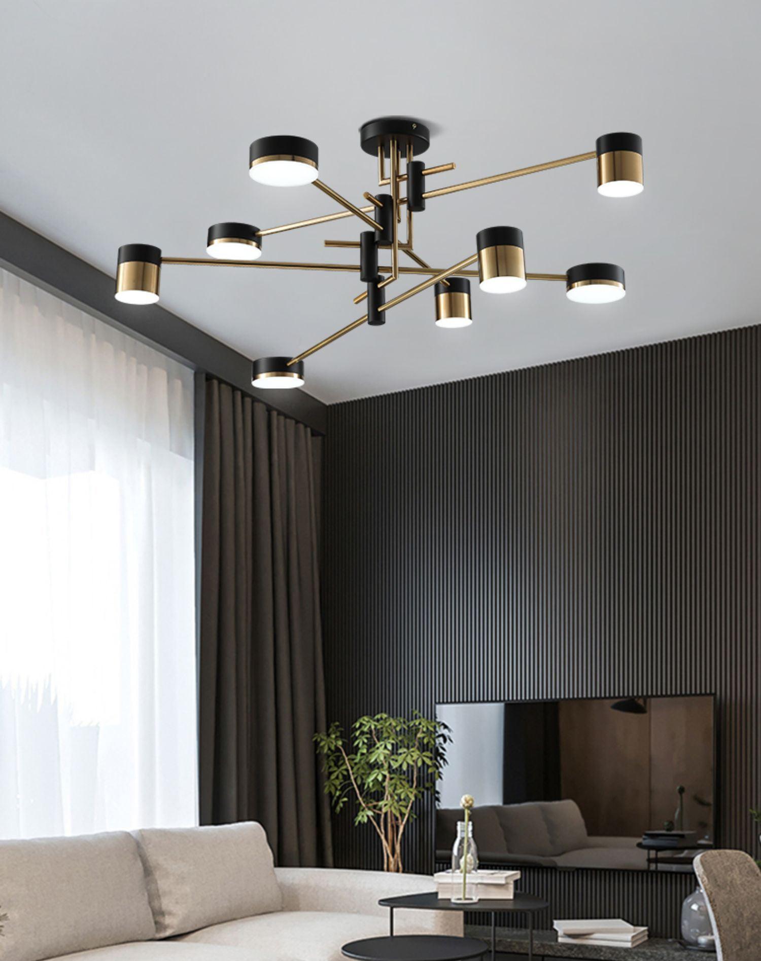 Modern Spider Jewel LED Chandelier Black and Gold Gasolier Ceiling Light for Dining Room and Living Area