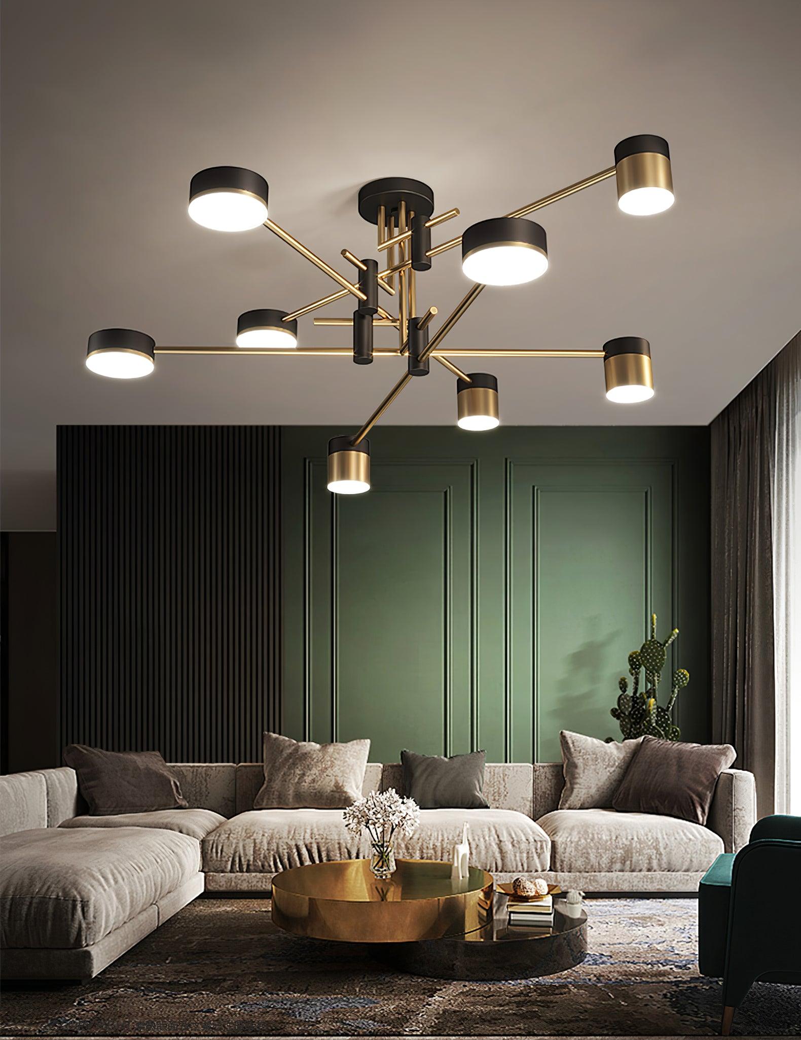 Modern Spider Jewel LED Chandelier Black and Gold Gasolier Ceiling Light for Dining Room and Living Area