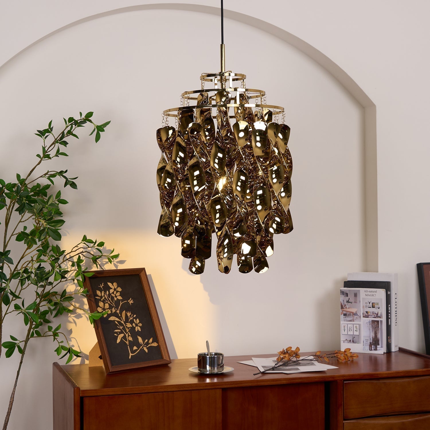 Modern Spiral Acrylic Pendant Light Gold and Silver Electroplated Chandelier for Indoor Use