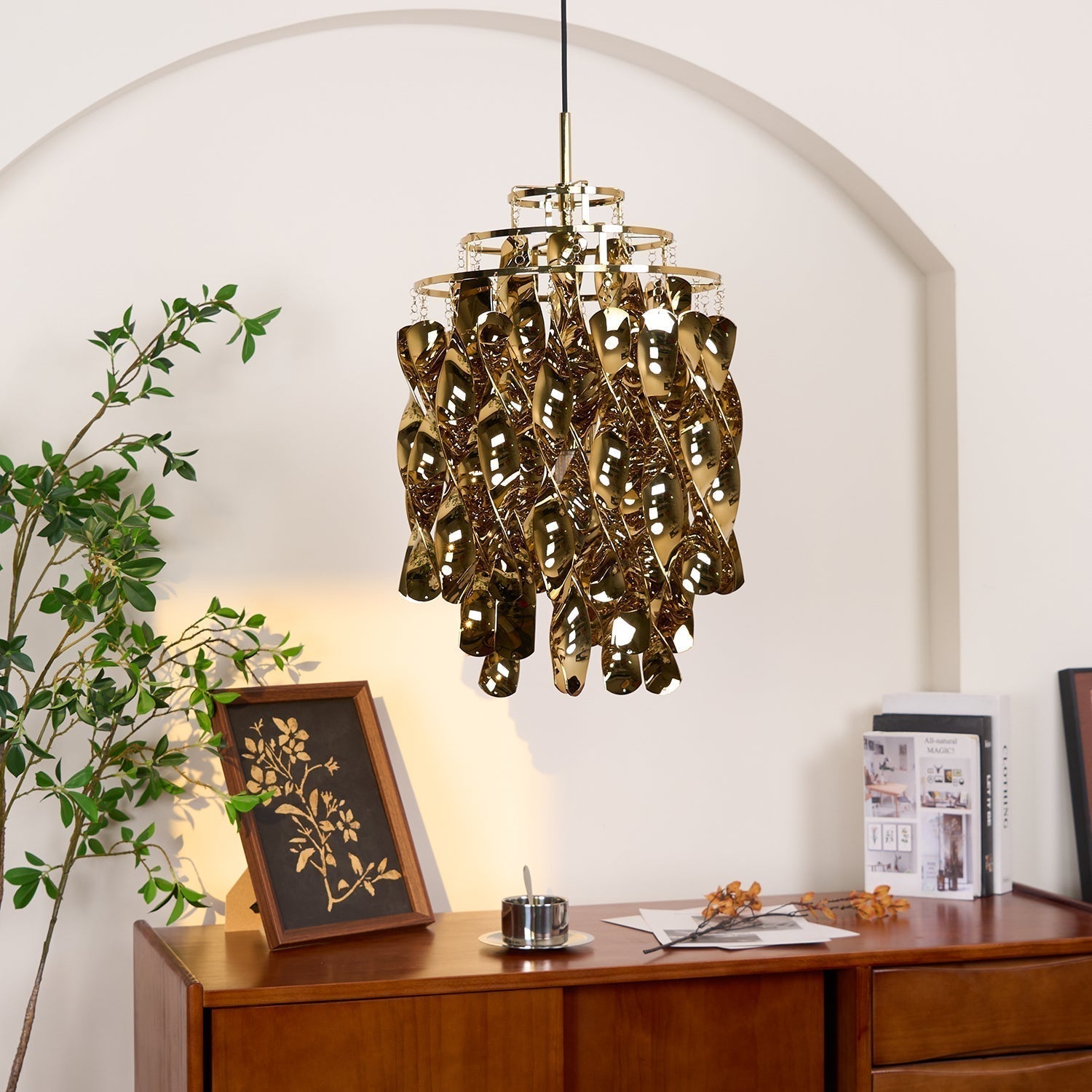 Modern Spiral Acrylic Pendant Light Gold and Silver Electroplated Chandelier for Indoor Use