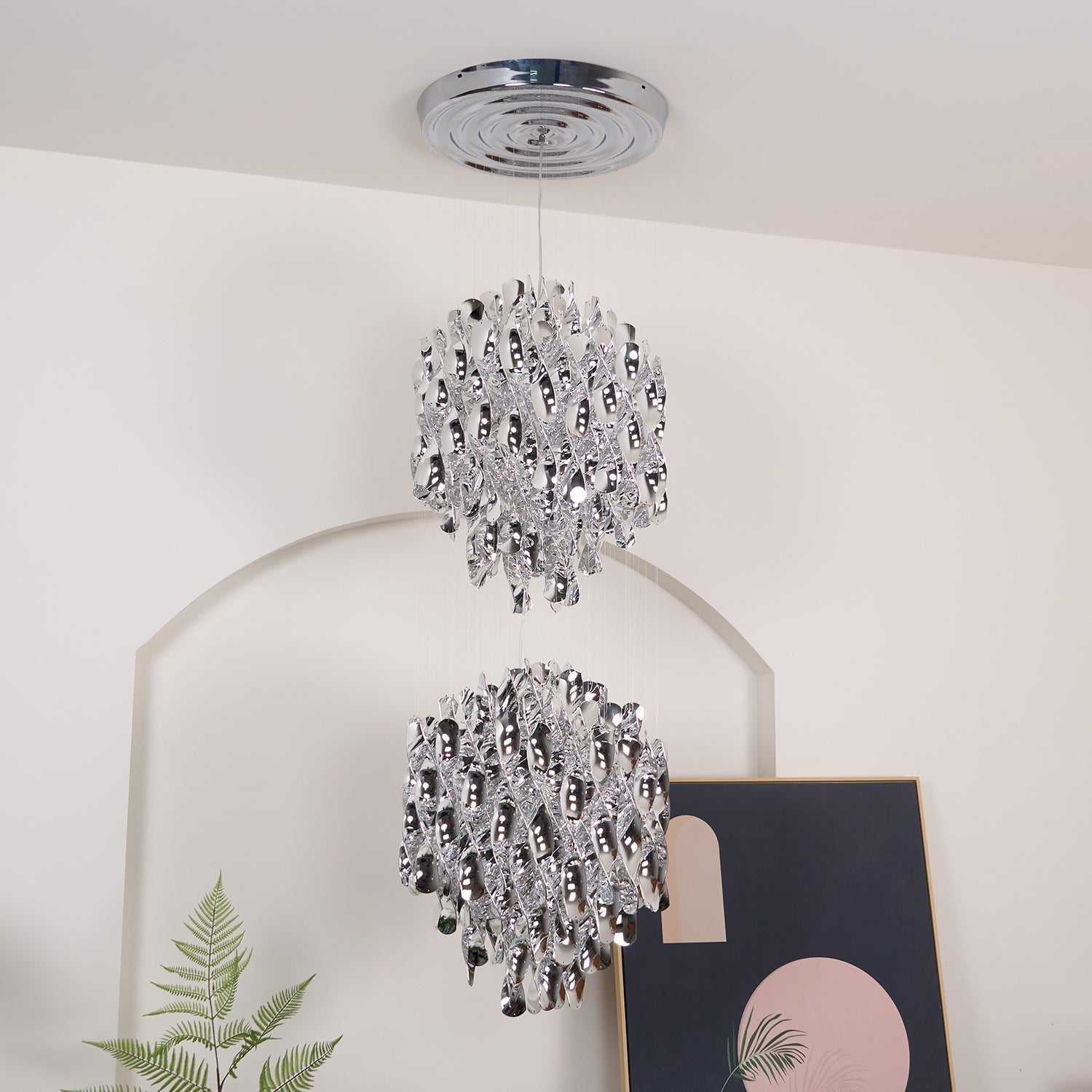 Modern Spiral Acrylic Pendant Light Gold and Silver Electroplated Chandelier for Indoor Use