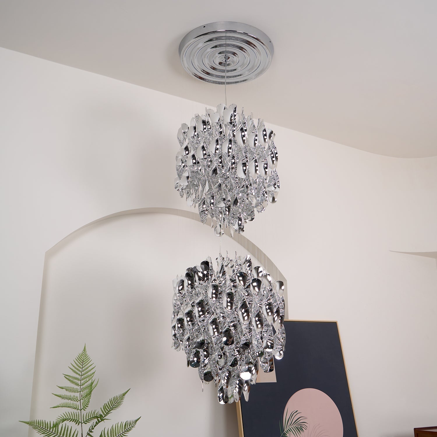 Modern Spiral Acrylic Pendant Light Gold and Silver Electroplated Chandelier for Indoor Use