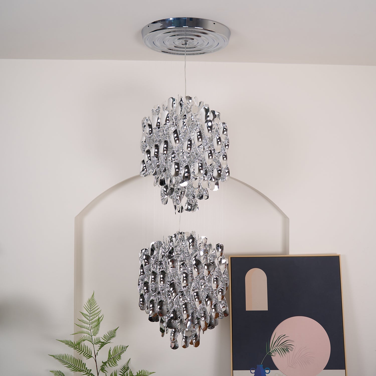 Modern Spiral Acrylic Pendant Light Gold and Silver Electroplated Chandelier for Indoor Use